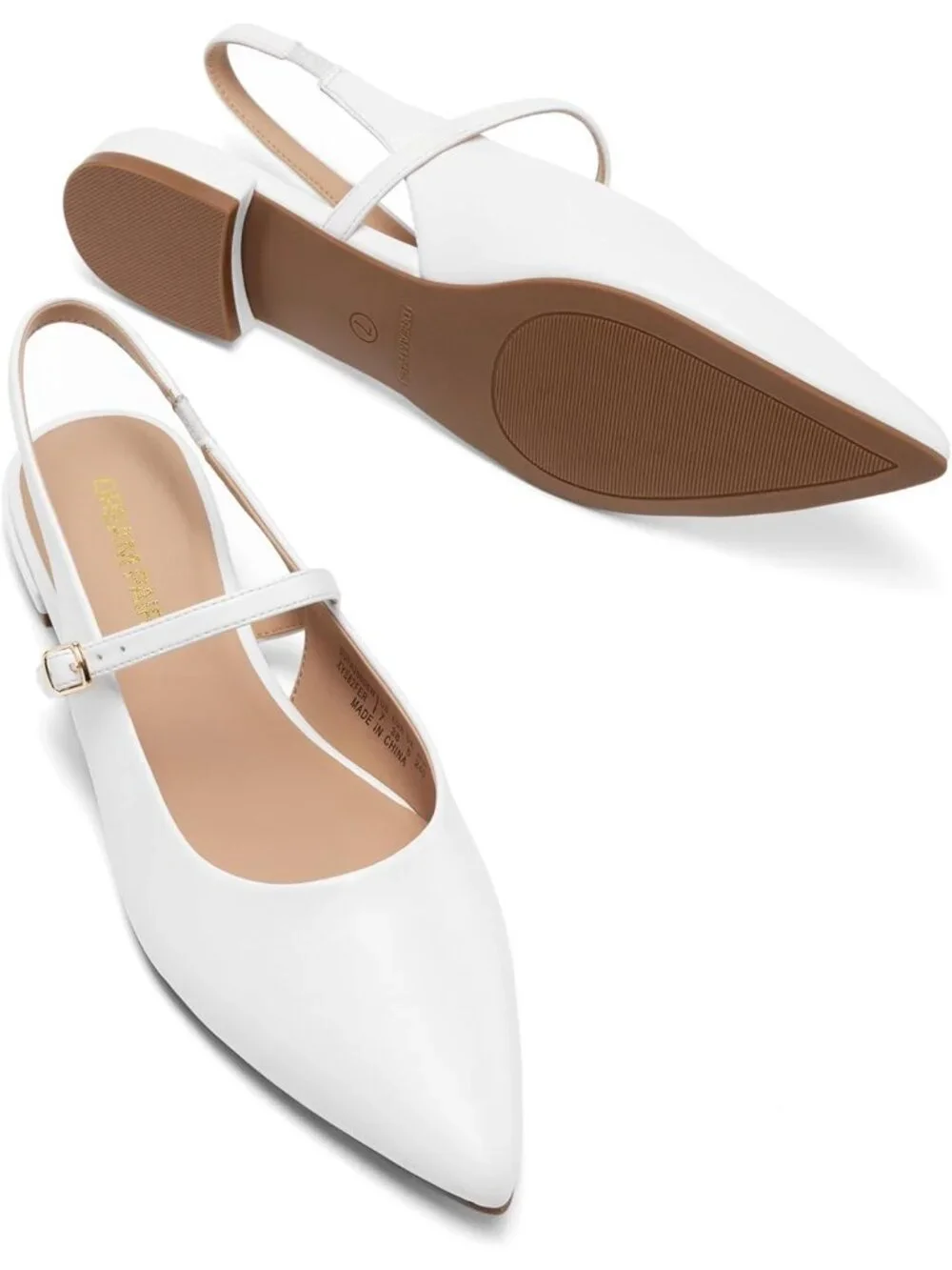 Dream Pairs Women's White Pointed Toe Slingback Dressy Mary Jane Ballet Flats